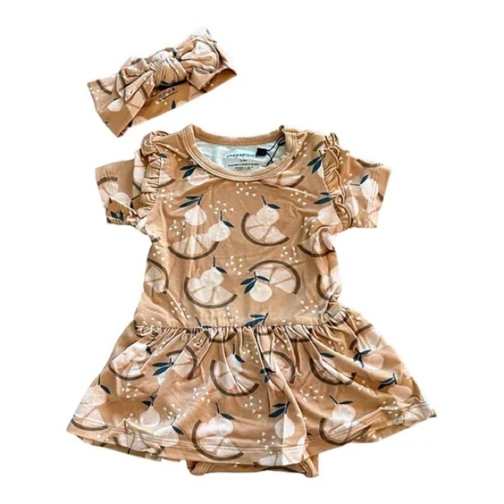 Orange Splice Bamboo Skirted Romper with Headband